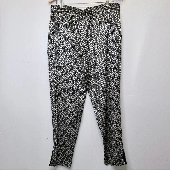 Anthro | Metallic Geo Pattern Larkin Jacquard Tapered Trousers Pants - Picture 4 of 13